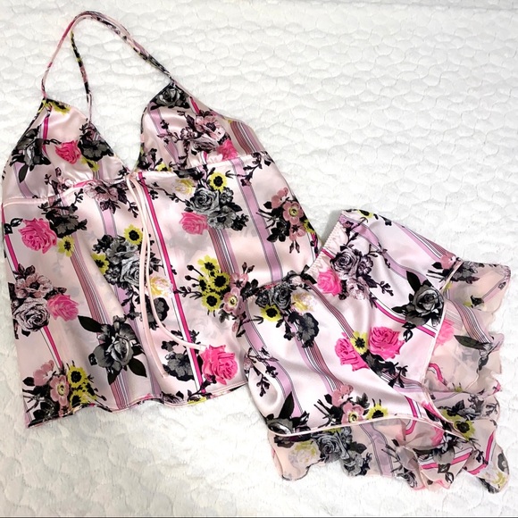 Very Sexy Lace Satin Cami + Short Sleep Set Floral